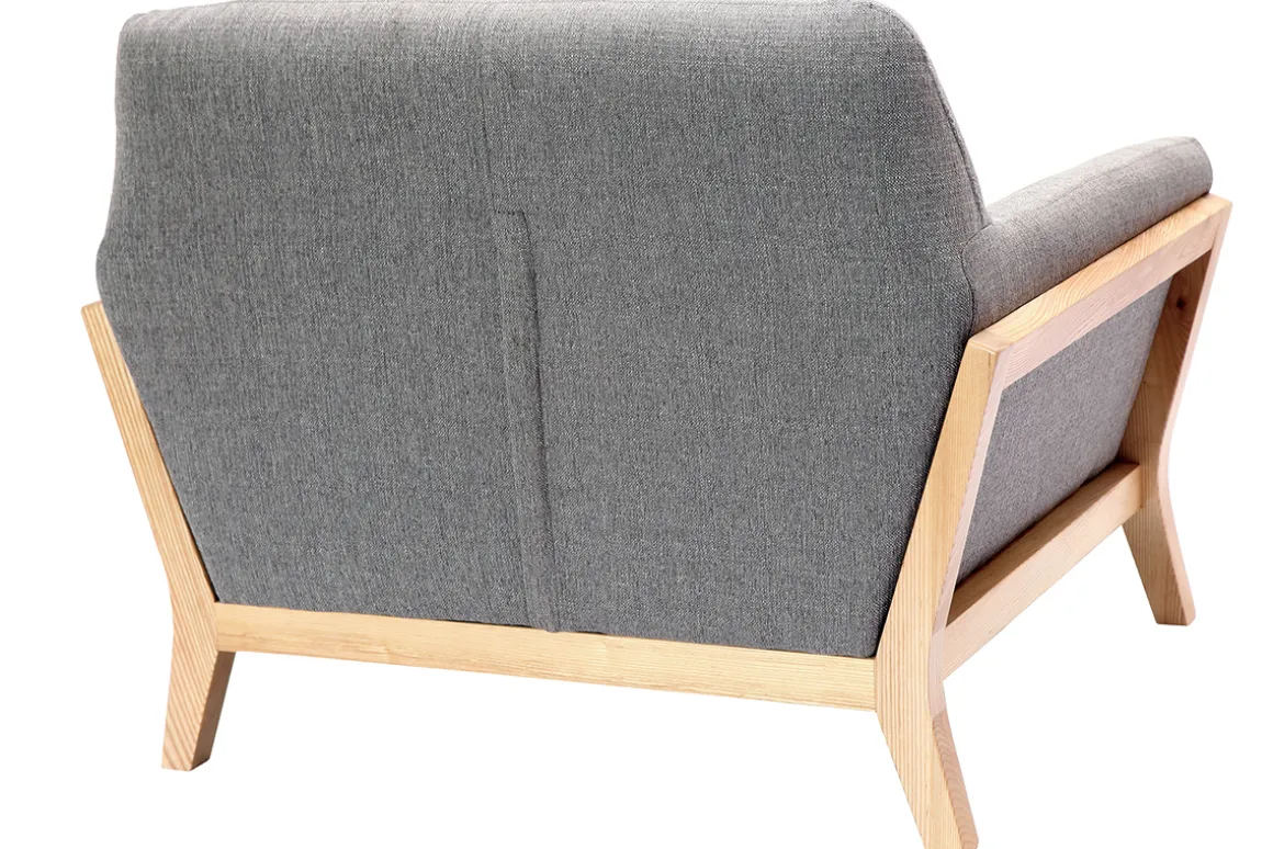 Miliboo Fauteuil Design|Voir Tous Les Fauteuils-Fauteuil scandinave en tissu gris et bois clair massif YOKO