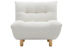 Miliboo Fauteuil Design|Voir Tous Les Fauteuils-Fauteuil scandinave en tissu effet laine bouclée blanc et bois clair YUMI