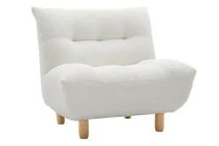Miliboo Fauteuil Design|Voir Tous Les Fauteuils-Fauteuil scandinave en tissu effet laine bouclée blanc et bois clair YUMI