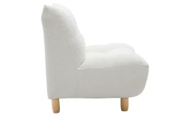 Miliboo Fauteuil Design|Voir Tous Les Fauteuils-Fauteuil scandinave en tissu effet laine bouclée blanc et bois clair YUMI