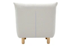 Miliboo Fauteuil Design|Voir Tous Les Fauteuils-Fauteuil scandinave en tissu effet laine bouclée blanc et bois clair YUMI