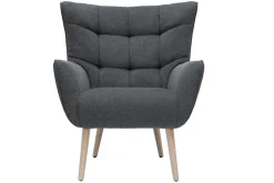 Miliboo Fauteuil Design|Voir Tous Les Fauteuils-Fauteuil scandinave en tissu effet velours texturé gris foncé et bois clair AVERY