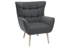 Miliboo Fauteuil Design|Voir Tous Les Fauteuils-Fauteuil scandinave en tissu effet velours texturé gris foncé et bois clair AVERY