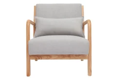 Miliboo Fauteuil Design|Voir Tous Les Fauteuils-Fauteuil scandinave en tissu effet velours gris clair et bois clair massif DERRY