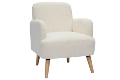 Miliboo Fauteuil Design|Voir Tous Les Fauteuils-Fauteuil scandinave en tissu effet laine bouclée blanc cassé et bois clair ISKO