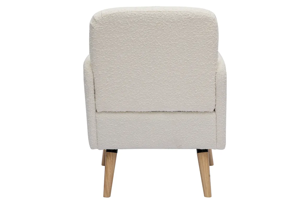 Miliboo Fauteuil Design|Voir Tous Les Fauteuils-Fauteuil scandinave en tissu effet laine bouclée blanc cassé et bois clair ISKO