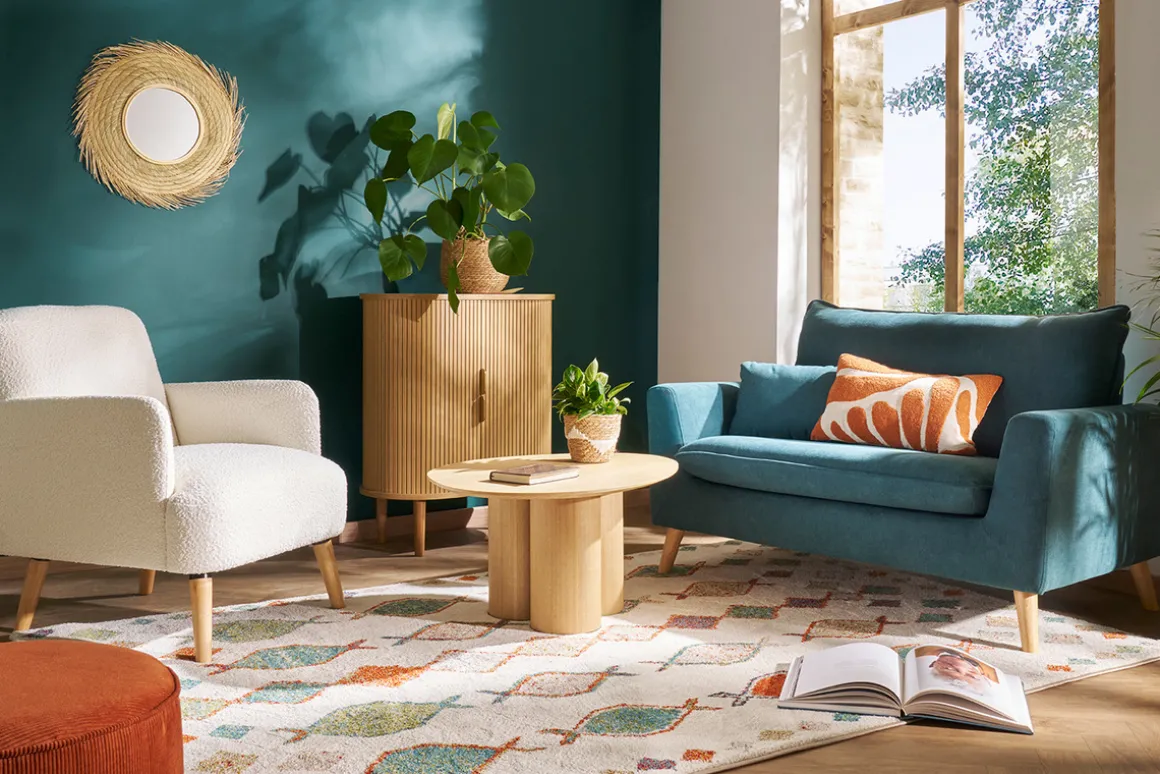 Miliboo Fauteuil Design|Voir Tous Les Fauteuils-Fauteuil scandinave en tissu effet laine bouclée blanc cassé et bois clair ISKO