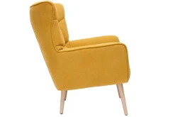 Miliboo Fauteuil Design|Voir Tous Les Fauteuils-Fauteuil scandinave en tissu effet velours jaune moutarde et bois clair AVERY
