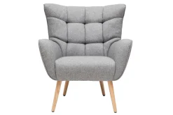 Miliboo Fauteuil Design|Voir Tous Les Fauteuils-Fauteuil scandinave en tissu gris clair et bois clair AVERY
