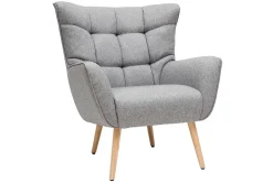 Miliboo Fauteuil Design|Voir Tous Les Fauteuils-Fauteuil scandinave en tissu gris clair et bois clair AVERY
