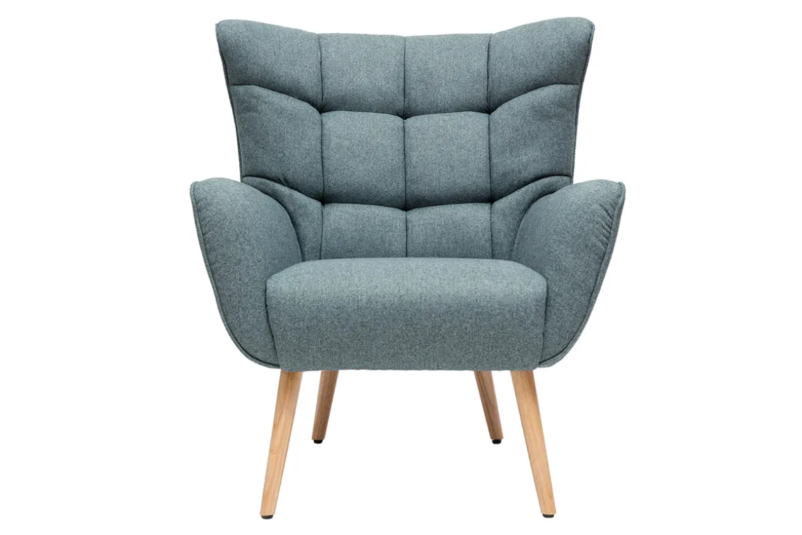 Miliboo Fauteuil Design|Voir Tous Les Fauteuils-Fauteuil scandinave en tissu vert de gris et bois clair AVERY