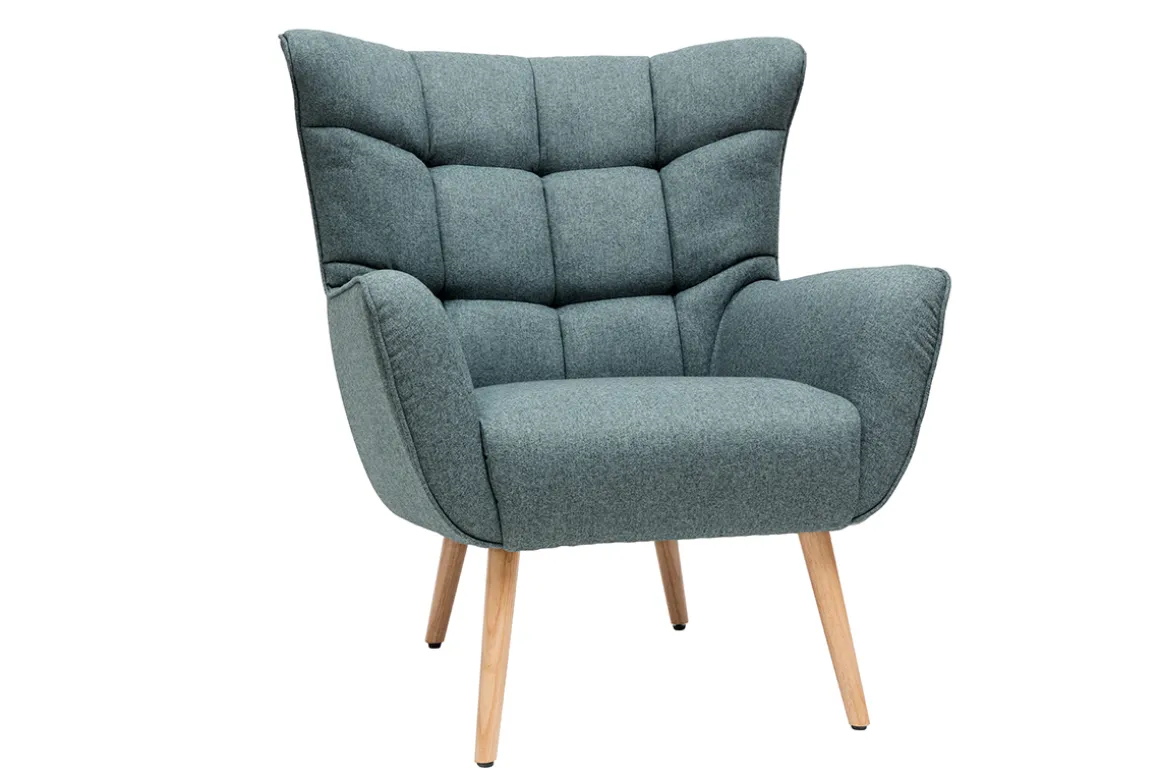 Miliboo Fauteuil Design|Voir Tous Les Fauteuils-Fauteuil scandinave en tissu vert de gris et bois clair AVERY