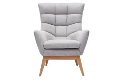 Miliboo Fauteuil Design|Voir Tous Les Fauteuils-Fauteuil scandinave en tissu effet velours texturé gris clair et bois clair BRODY