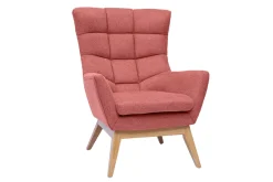 Miliboo Fauteuil Design|Voir Tous Les Fauteuils-Fauteuil scandinave en tissu effet velours texturé terracotta et bois clair BRODY