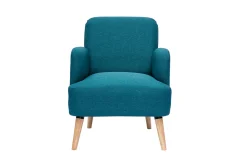 Miliboo Fauteuil Design|Voir Tous Les Fauteuils-Fauteuil scandinave en tissu bleu canard et bois clair ISKO