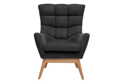 Miliboo Fauteuil Design|Voir Tous Les Fauteuils-Fauteuil scandinave en tissu effet velours texturé gris foncé et bois clair BRODY