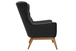 Miliboo Fauteuil Design|Voir Tous Les Fauteuils-Fauteuil scandinave en tissu effet velours texturé gris foncé et bois clair BRODY