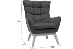 Miliboo Fauteuil Design|Voir Tous Les Fauteuils-Fauteuil scandinave en tissu effet velours texturé gris foncé et bois clair BRODY