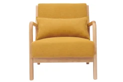 Miliboo Fauteuil Design|Voir Tous Les Fauteuils-Fauteuil scandinave en tissu effet velours jaune moutarde et bois clair massif DERRY