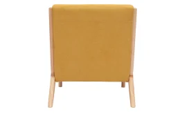 Miliboo Fauteuil Design|Voir Tous Les Fauteuils-Fauteuil scandinave en tissu effet velours jaune moutarde et bois clair massif DERRY