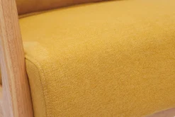 Miliboo Fauteuil Design|Voir Tous Les Fauteuils-Fauteuil scandinave en tissu effet velours jaune moutarde et bois clair massif DERRY