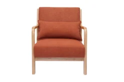 Miliboo Fauteuil Design|Voir Tous Les Fauteuils-Fauteuil scandinave en tissu effet velours terre brûlée et bois clair massif DERRY