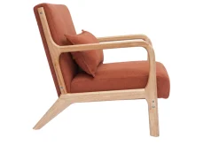 Miliboo Fauteuil Design|Voir Tous Les Fauteuils-Fauteuil scandinave en tissu effet velours terre brûlée et bois clair massif DERRY