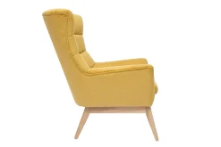 Miliboo Fauteuil Design|Voir Tous Les Fauteuils-Fauteuil scandinave en tissu effet velours texturé jaune moutarde et bois clair BRODY