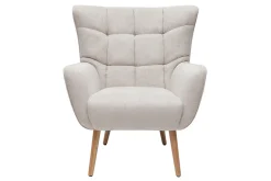 Miliboo Fauteuil Design|Voir Tous Les Fauteuils-Fauteuil scandinave en tissu effet velours texturé beige et bois clair AVERY
