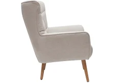 Miliboo Fauteuil Design|Voir Tous Les Fauteuils-Fauteuil scandinave en tissu effet velours texturé beige et bois clair AVERY