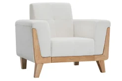 Miliboo Fauteuil Design|Voir Tous Les Fauteuils-Fauteuil scandinave en tissu blanc cassé et bois clair FJORD