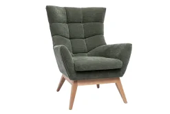 Miliboo Fauteuil Design|Voir Tous Les Fauteuils-Fauteuil scandinave en tissu effet velours vert kaki et bois clair BRODY