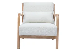 Miliboo Fauteuil Design|Voir Tous Les Fauteuils-Fauteuil scandinave en tissu effet laine bouclée blanc et bois clair massif DERRY