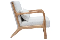 Miliboo Fauteuil Design|Voir Tous Les Fauteuils-Fauteuil scandinave en tissu effet laine bouclée blanc et bois clair massif DERRY