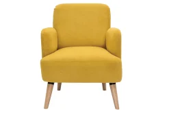 Miliboo Fauteuil Design|Voir Tous Les Fauteuils-Fauteuil scandinave en tissu effet velours jaune moutarde et bois clair ISKO
