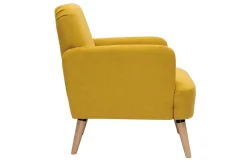 Miliboo Fauteuil Design|Voir Tous Les Fauteuils-Fauteuil scandinave en tissu effet velours jaune moutarde et bois clair ISKO