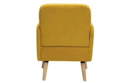 Miliboo Fauteuil Design|Voir Tous Les Fauteuils-Fauteuil scandinave en tissu effet velours jaune moutarde et bois clair ISKO