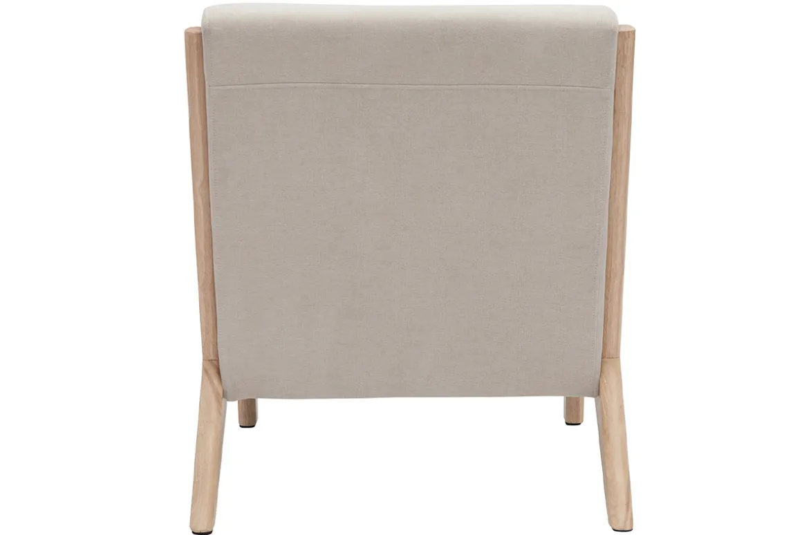 Miliboo Fauteuil Design|Voir Tous Les Fauteuils-Fauteuil scandinave en tissu effet velours beige et bois clair massif DERRY
