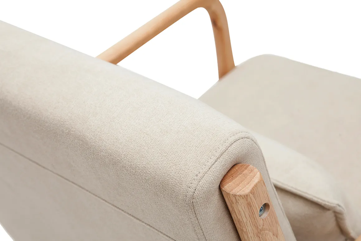 Miliboo Fauteuil Design|Voir Tous Les Fauteuils-Fauteuil scandinave en tissu effet velours beige et bois clair massif DERRY