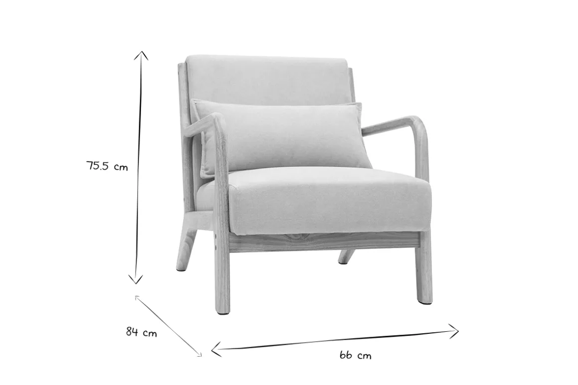 Miliboo Fauteuil Design|Voir Tous Les Fauteuils-Fauteuil scandinave en tissu effet velours beige et bois clair massif DERRY