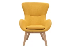 Miliboo Fauteuil Design|Voir Tous Les Fauteuils-Fauteuil scandinave en tissu effet velours jaune moutarde et bois ESKUA