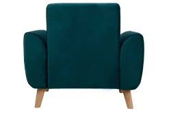 Miliboo Fauteuil Design|Voir Tous Les Fauteuils-Fauteuil scandinave en tissu velours bleu pétrole et bois clair EKTOR