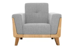 Miliboo Fauteuil Design|Voir Tous Les Fauteuils-Fauteuil scandinave en tissu gris et bois clair FJORD