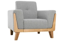 Miliboo Fauteuil Design|Voir Tous Les Fauteuils-Fauteuil scandinave en tissu gris et bois clair FJORD