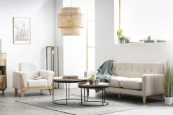 Miliboo Fauteuil Design|Voir Tous Les Fauteuils-Fauteuil scandinave en tissu gris et bois clair FJORD