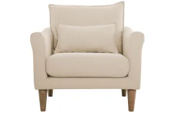Miliboo Fauteuil Design|Voir Tous Les Fauteuils-Fauteuil scandinave en tissu beige et bois clair KATE