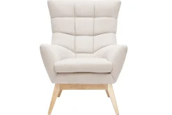 Miliboo Fauteuil Design|Voir Tous Les Fauteuils-Fauteuil scandinave en tissu effet velours texturé naturel et bois clair BRODY