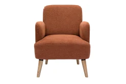 Miliboo Fauteuil Design|Voir Tous Les Fauteuils-Fauteuil scandinave en tissu effet velours texturé terre brûlée et bois clair ISKO