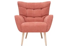 Miliboo Fauteuil Design|Voir Tous Les Fauteuils-Fauteuil scandinave en tissu effet velours texturé terracotta et bois clair AVERY