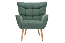 Miliboo Fauteuil Design|Voir Tous Les Fauteuils-Fauteuil scandinave tissu effet velours texturé vert foncé et bois clair AVERY